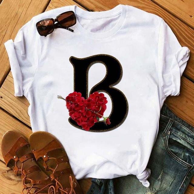 Fashion uppercase letter printed women's short-sleeved T-shirt