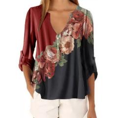 V neck long sleeve chiffon blouse