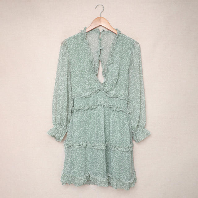 Patterned chiffon long sleeve dress