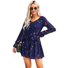 Patterned chiffon long sleeve dress