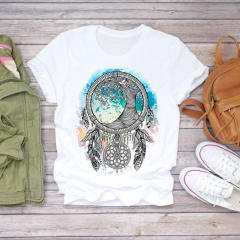 New summer feather Dreamcatcher printed women's short-sleeved T-shirt