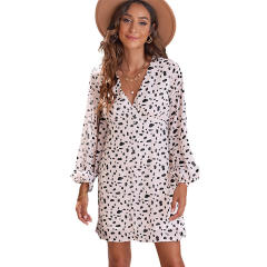 Patterned chiffon long sleeve dress