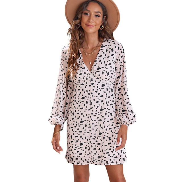 Patterned chiffon long sleeve dress