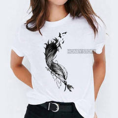 Summer fashion feather print women's short-sleeved T-shirt