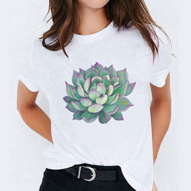 Summer fashion feather print women's short-sleeved T-shirt