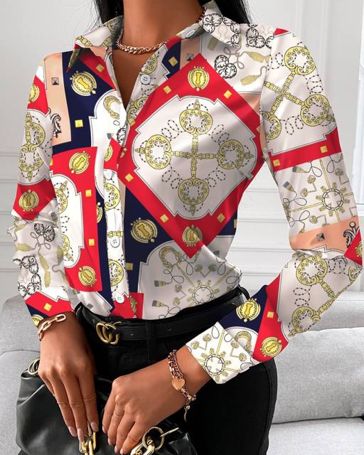 Patterned long sleeve woman blouse