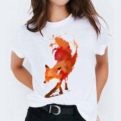 Summer fashion feather print women's short-sleeved T-shirt