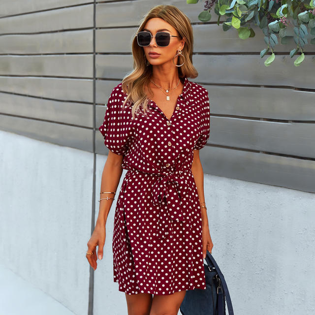Polka dots shirt dres for women