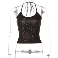 Rhinestone animal head halter tops for lady