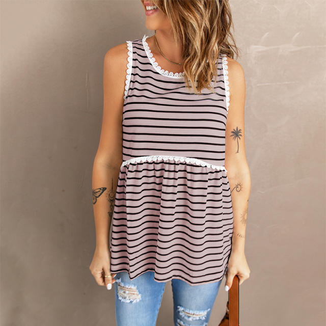 Sleeveless striped long tops for woman