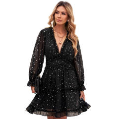 Patterned chiffon long sleeve dress