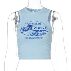INS light blue color letter cropped tops