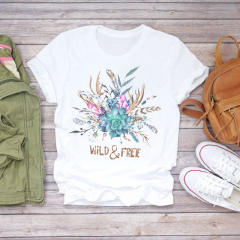 New summer feather Dreamcatcher printed women's short-sleeved T-shirt