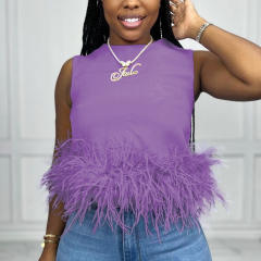 Amazon hot sale zip back feather sleeveless tops