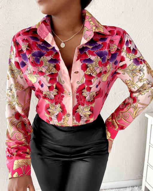 Colored pattern long sleeve blouse