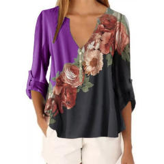 V neck long sleeve chiffon blouse