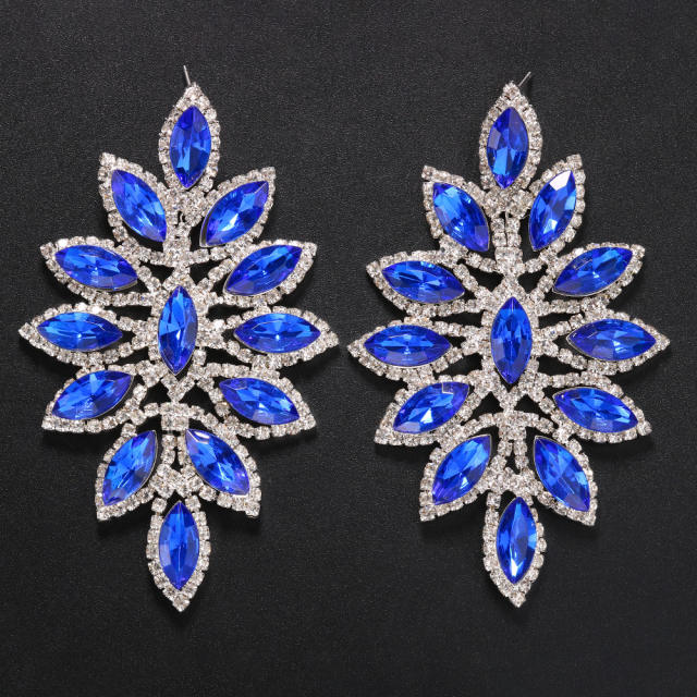 Hot sale pave setting rhinestone leaf design statement earrings