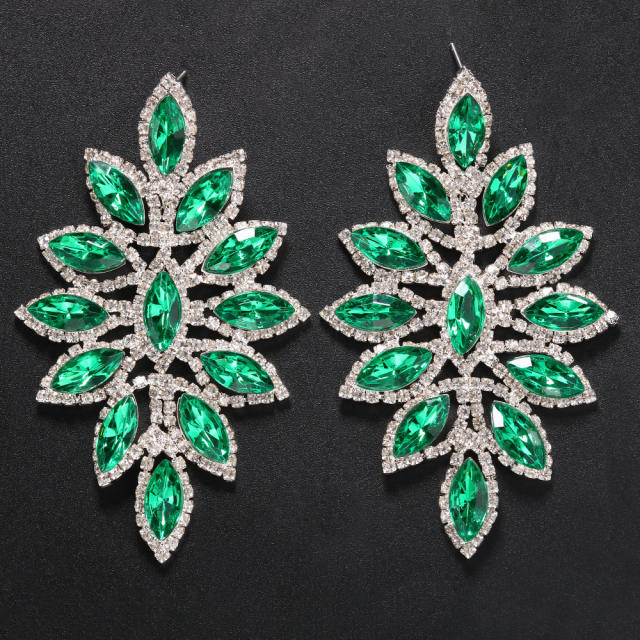 Hot sale pave setting rhinestone leaf design statement earrings