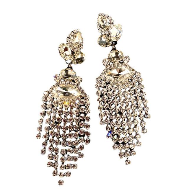 Boho color rhinestone tassel earrings for women