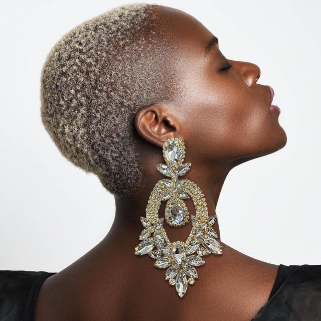 Popular luxury glass crystal statement earrings