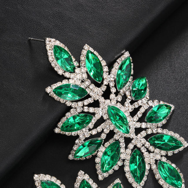Hot sale pave setting rhinestone leaf design statement earrings