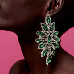 Hot sale pave setting rhinestone leaf design statement earrings