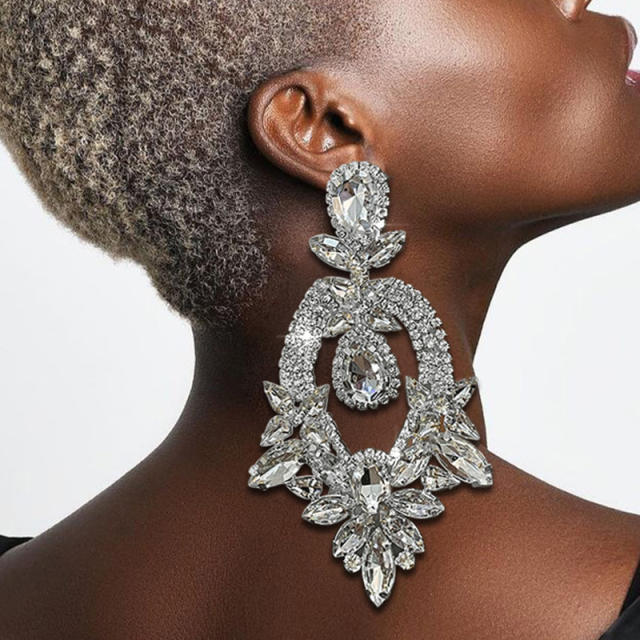 Popular luxury glass crystal statement earrings