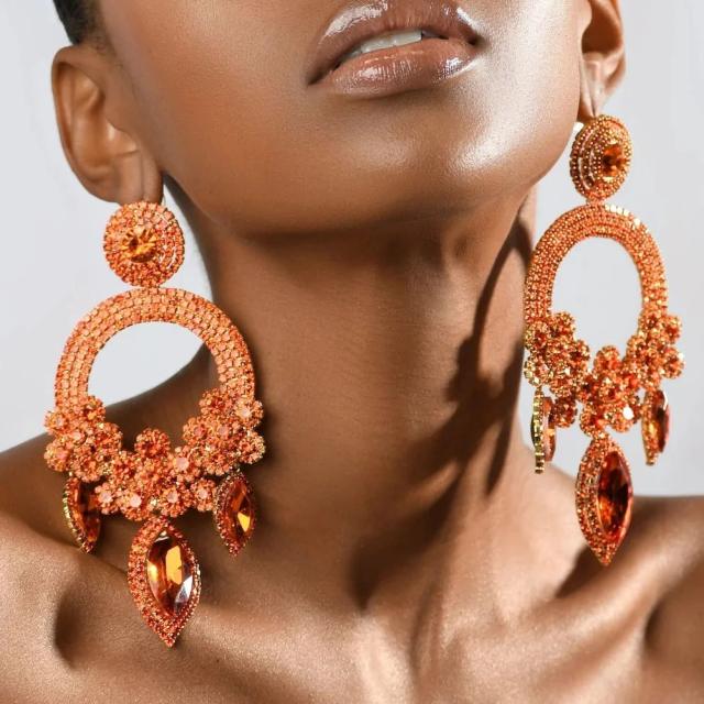 Fashion luxury pave setting rhinestone statement earrings