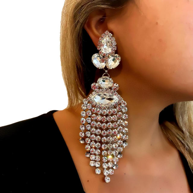 Boho color rhinestone tassel earrings for women