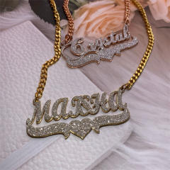 Stainless steel custom necklace with gliter sticker