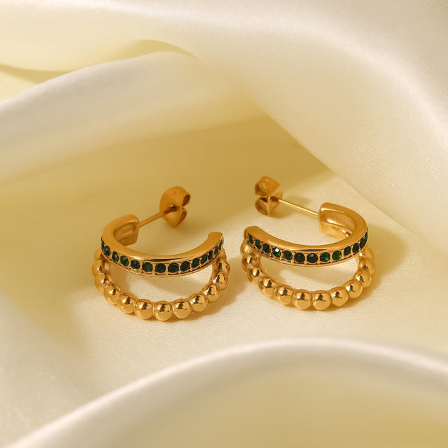 Open hoop design cubic zircon stainless steel earrings