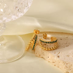 Open hoop design cubic zircon stainless steel earrings