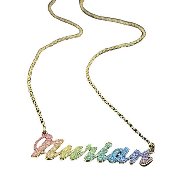 Stainless steel custom necklace with gliter sticker