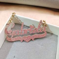 Stainless steel custom necklace with gliter sticker