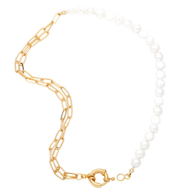 Real gold plated chain pearl choker necklace