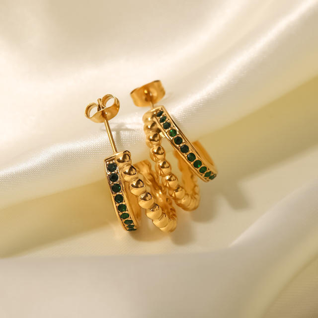 Open hoop design cubic zircon stainless steel earrings