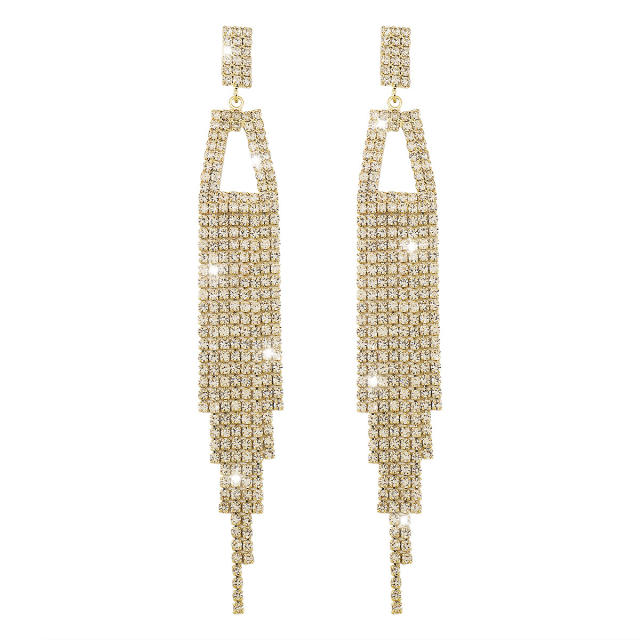 Luxury pave setting rhinestone tassel diamond earrings