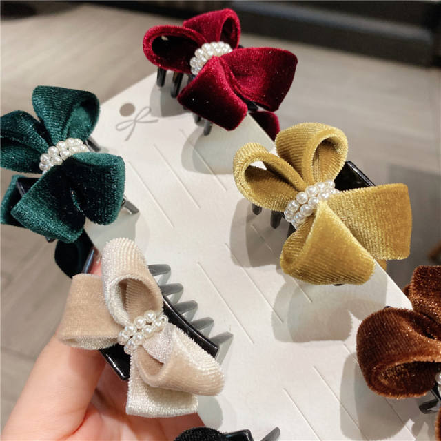 Elegant velvet bow small size hair clamp