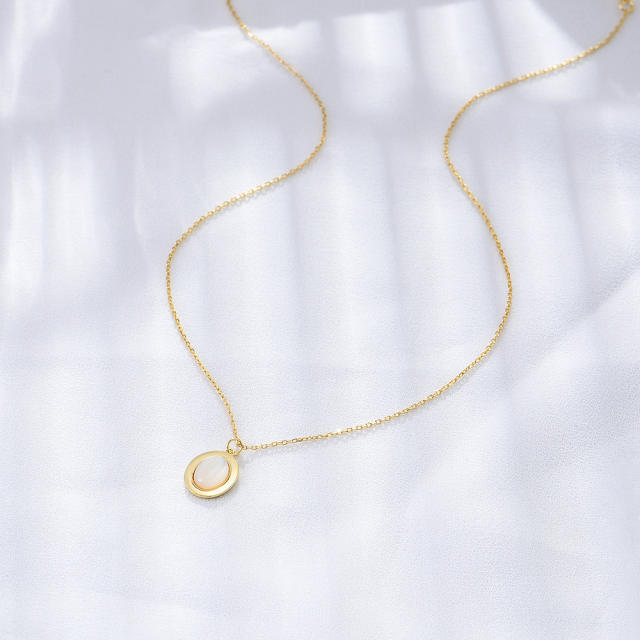 Vintage oval shell pendant sterling silver necklace dainty necklace
