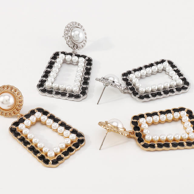 Vintage faux pearl beads geometric earrings