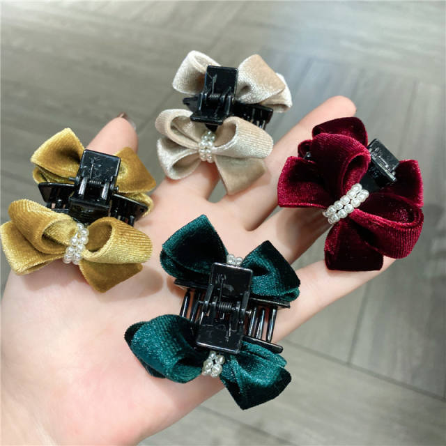 Elegant velvet bow small size hair clamp