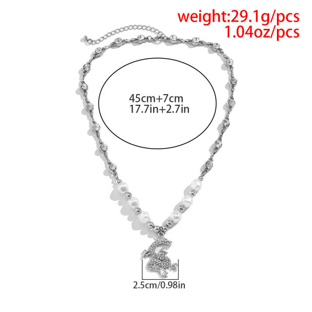 Creative diamond dragon pendant pearl necklace for men