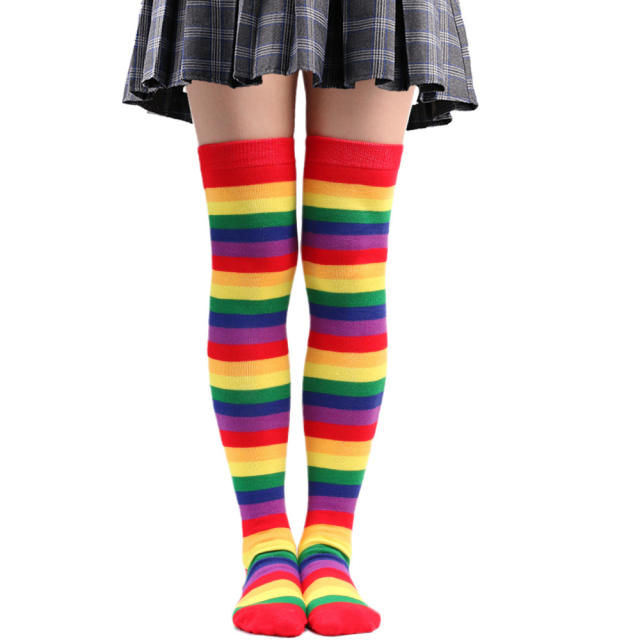 Cosplay color striped knee high socks