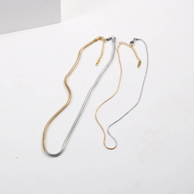 Concise two tone snake chain stainless steel necklace