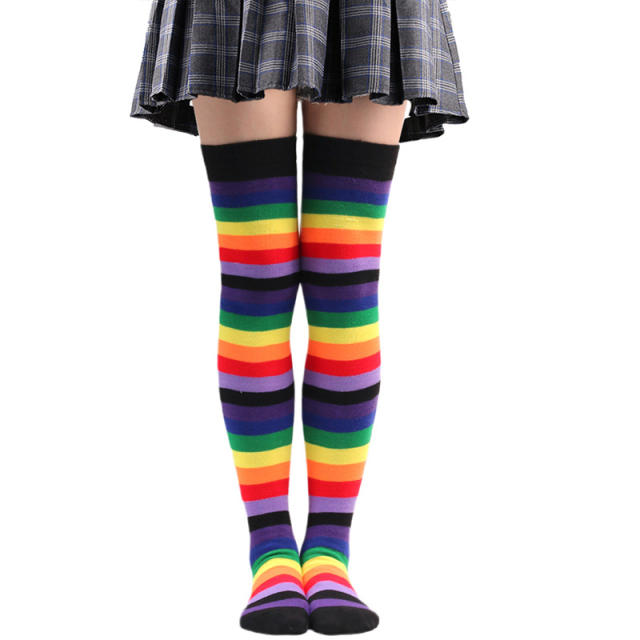 Cosplay color striped knee high socks