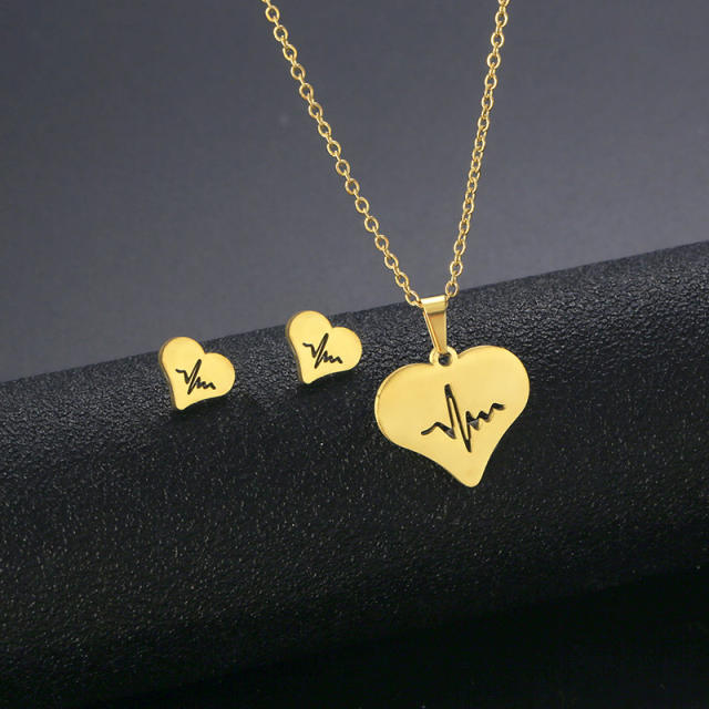 Cute bear buttefly heart symbol stainless steel necklace set
