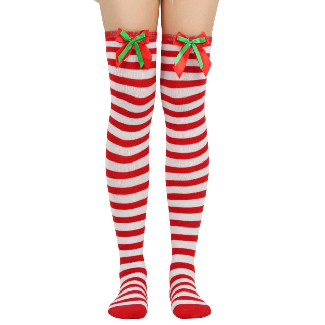 Christmas socks cute bow knee high socks