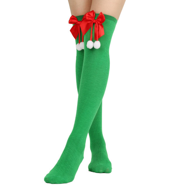Christmas socks cute bow knee high socks