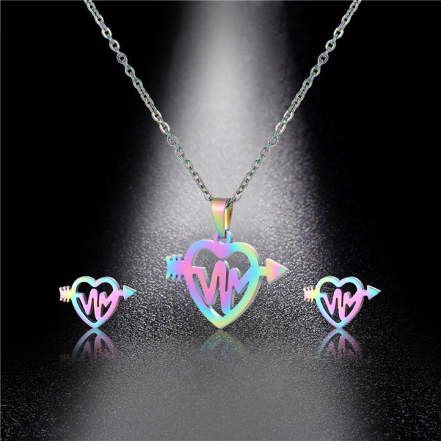 Hot sale arrow heart colorful stainless steel necklace set