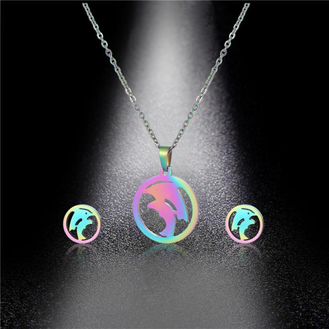 Colorful dolphin design stainless steel necklace set